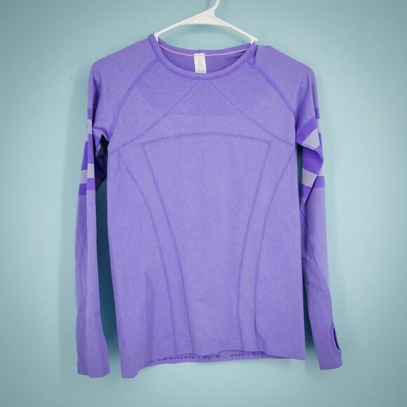 Ivivva Lululemon Girls Size 14 Purple Fly Tech Stripe Long Sleeve Active Top - Picture 1 of 7